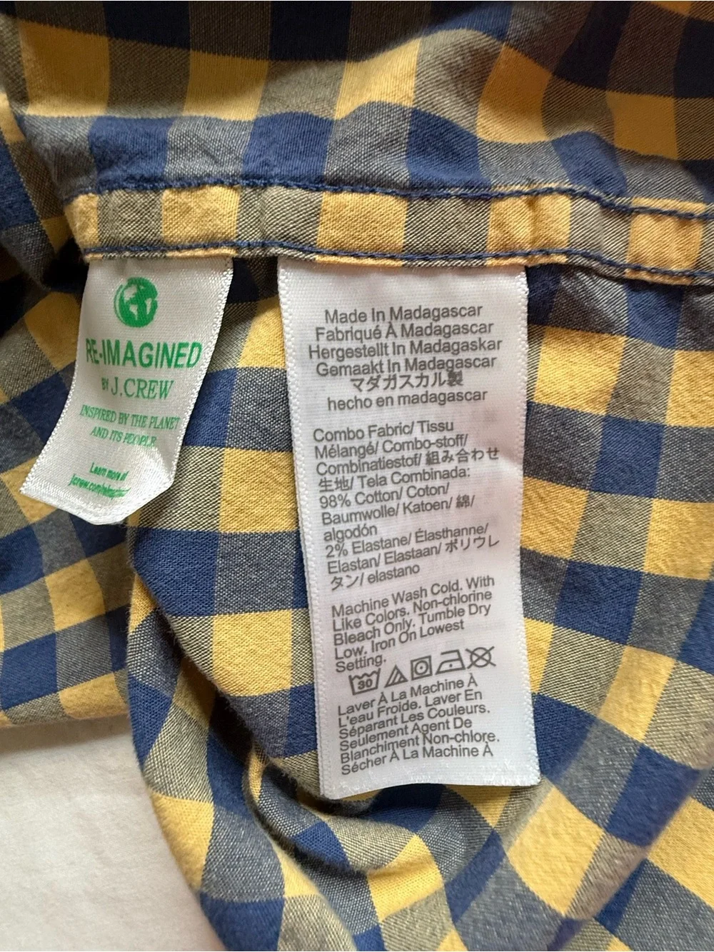 J. Crew Yellow and Navy Gingham Button-Down Shirt